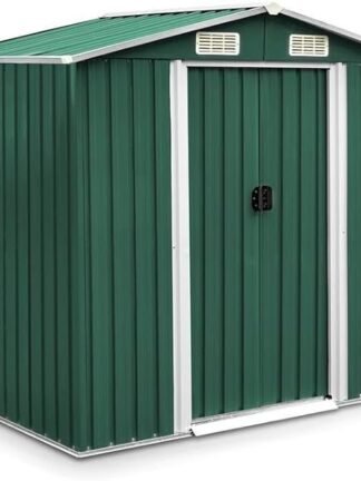 SunHaven© 6ftx4ft Galvanized Steel Outdoor Storage, Bike Shed, Garden Shed, Metal Storage Shed.(GREEN))